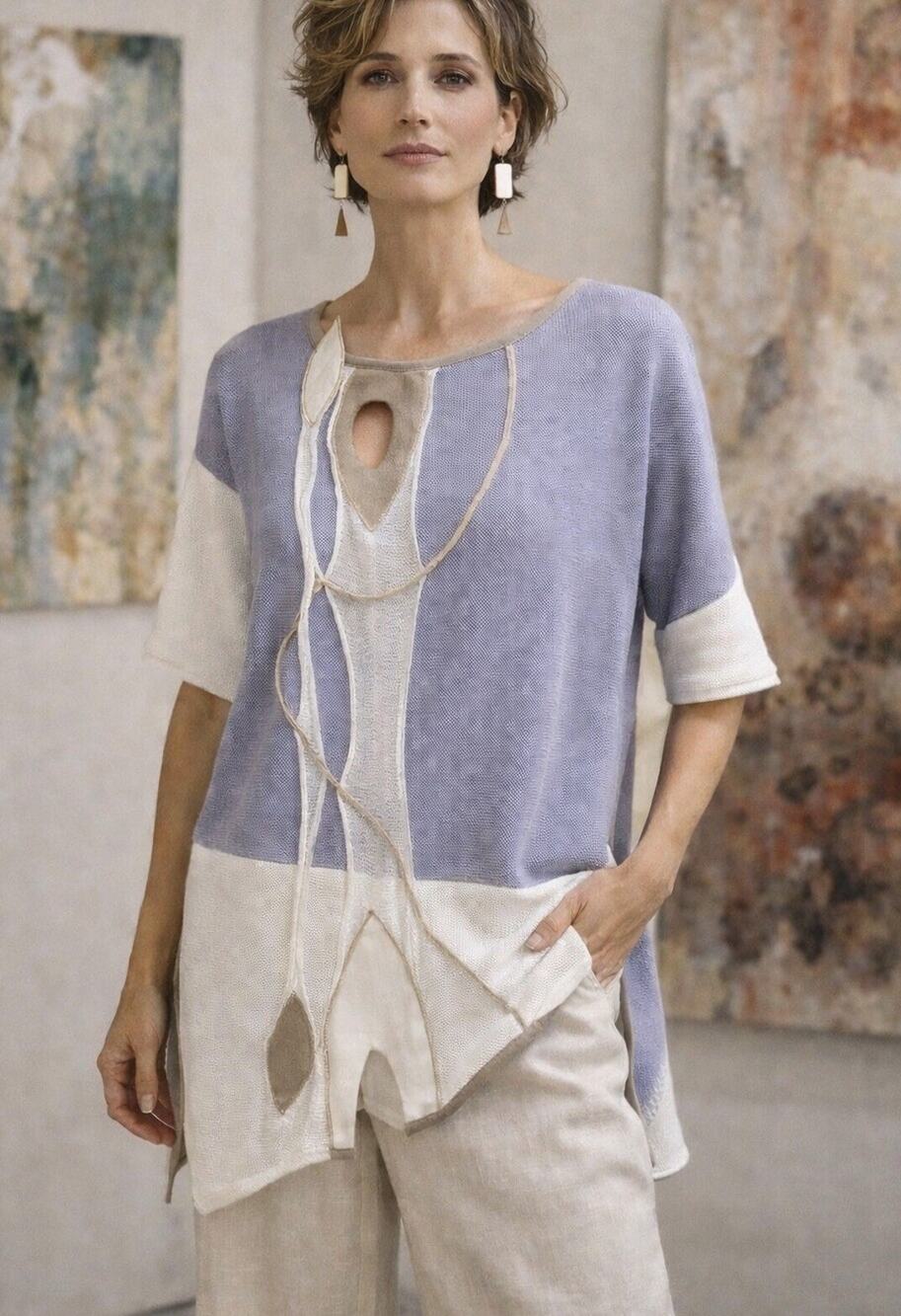 Art To Wear European Knit Tunic Asymmetrical Hem Lavender Sz M Poland Made EUC